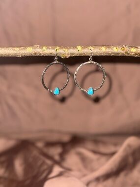 Turquoise Teardrop Hoop Earrings - Women's Jewelry